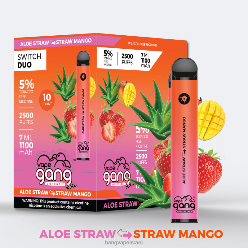 Vape Gang Switch Duo 2 טעמים (קופסה של 10) 4J2PV38 תות אלוורה - מנגו תות bang box vape flavors