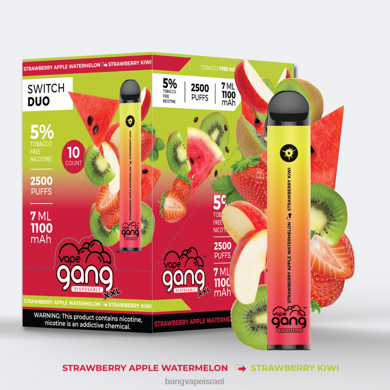 Vape Gang Switch Duo 2 טעמים (קופסה של 10) 4J2PV38 תות אלוורה - מנגו תות bang box vape flavors