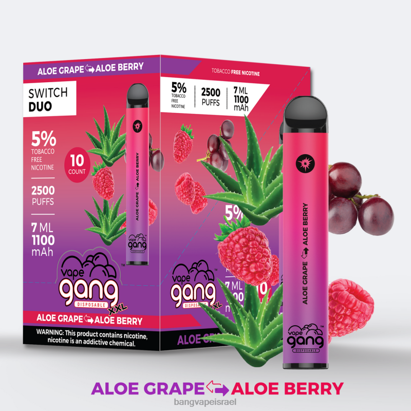 Vape Gang Switch Duo 2 טעמים (קופסה של 10) 4J2PV41 blue razz - red razz passion Bang Vape israel