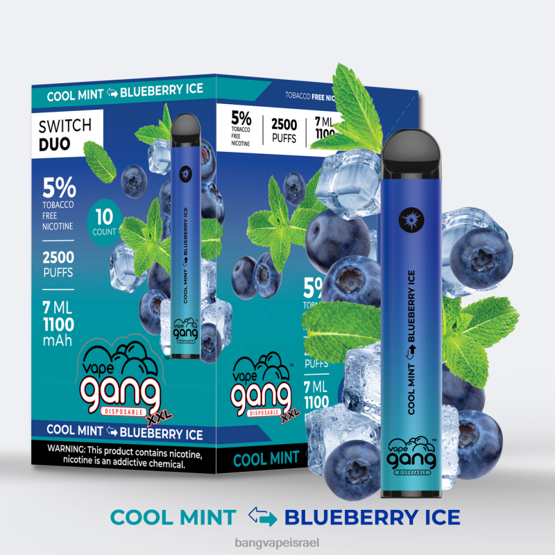 Vape Gang Switch Duo 2 טעמים (קופסה של 10) 4J2PV41 blue razz - red razz passion Bang Vape israel