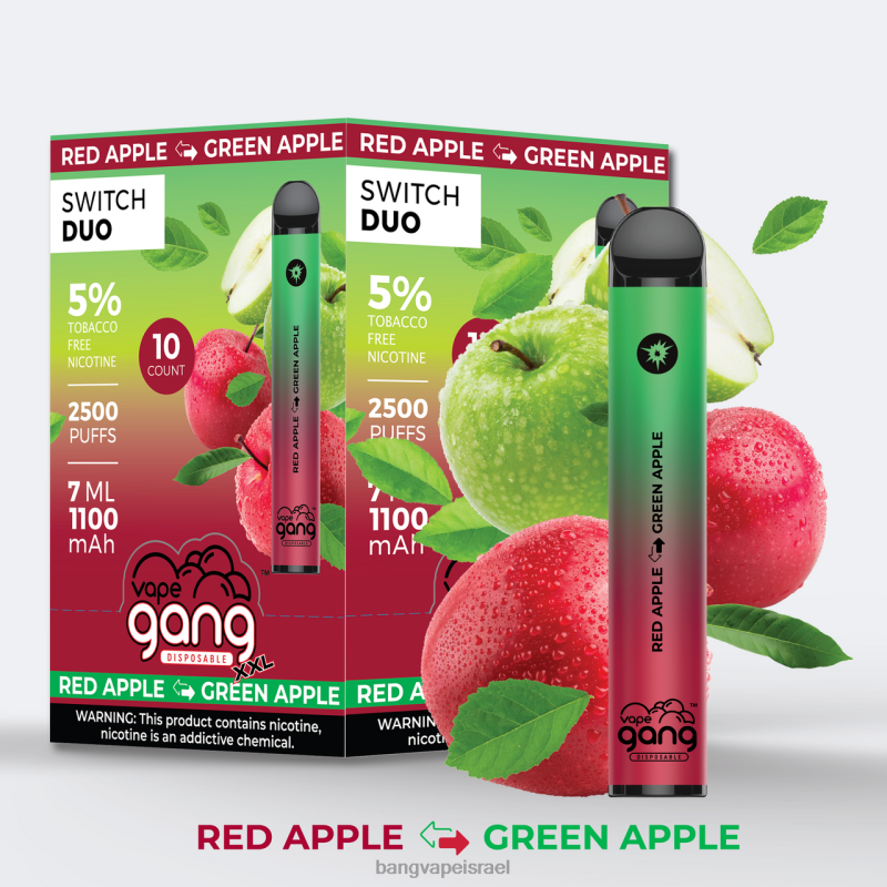 Vape Gang Switch Duo 2 טעמים (קופסה של 10) 4J2PV41 blue razz - red razz passion Bang Vape israel