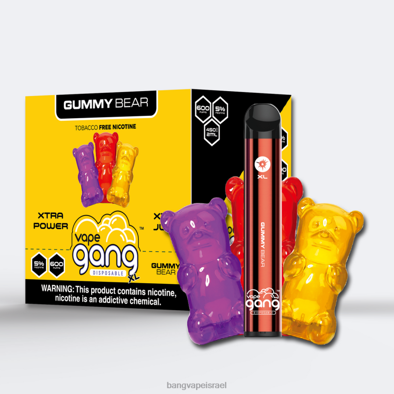 Vape Gang XL ואפים חד פעמיים 600 פחזניות (קופסה של 10) 4J2PV64 דוב גומי Bang Vape jerusalem